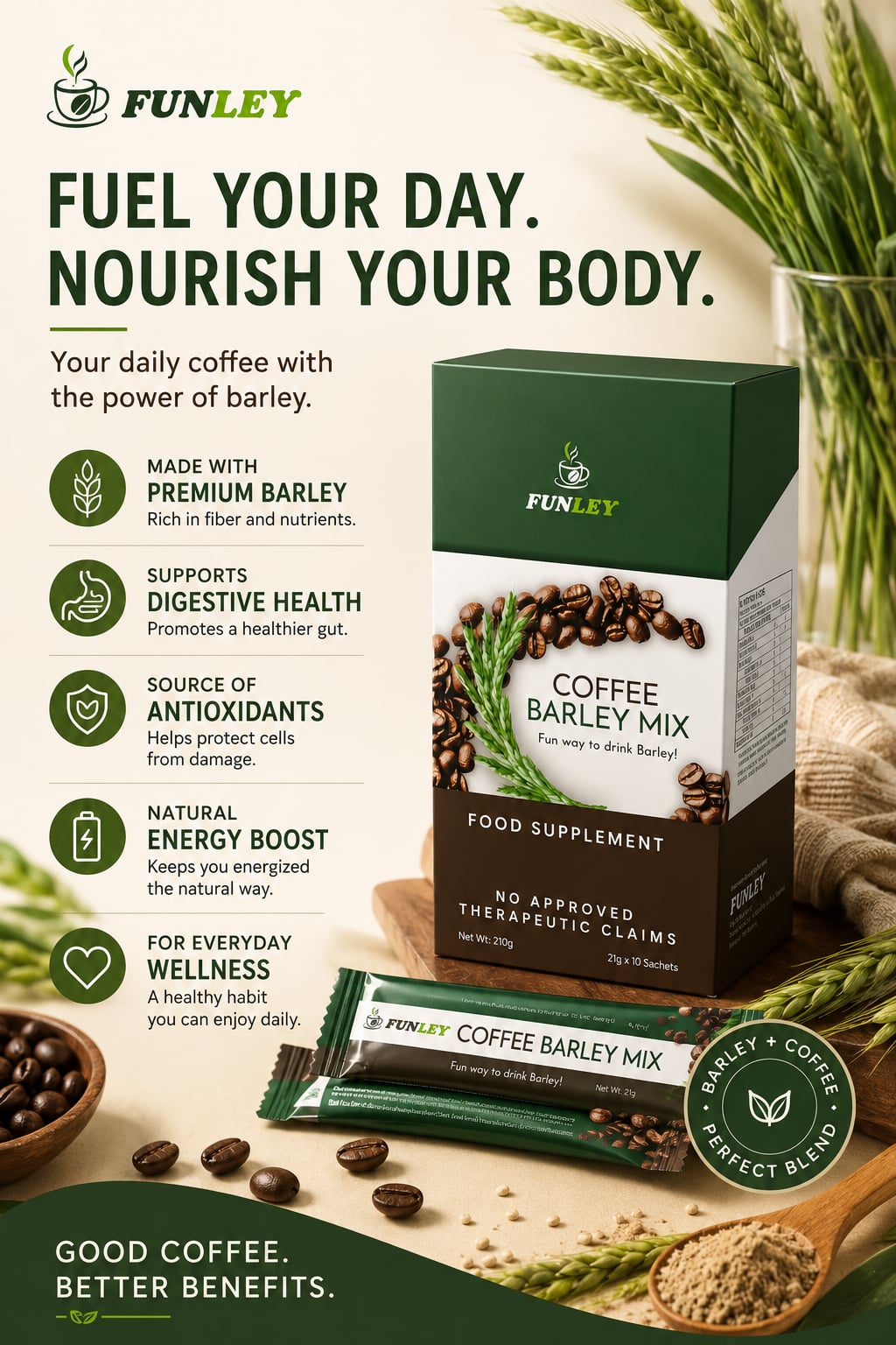 FUNLEY™COFFEE with PREMIUM BARLEY GRASS
